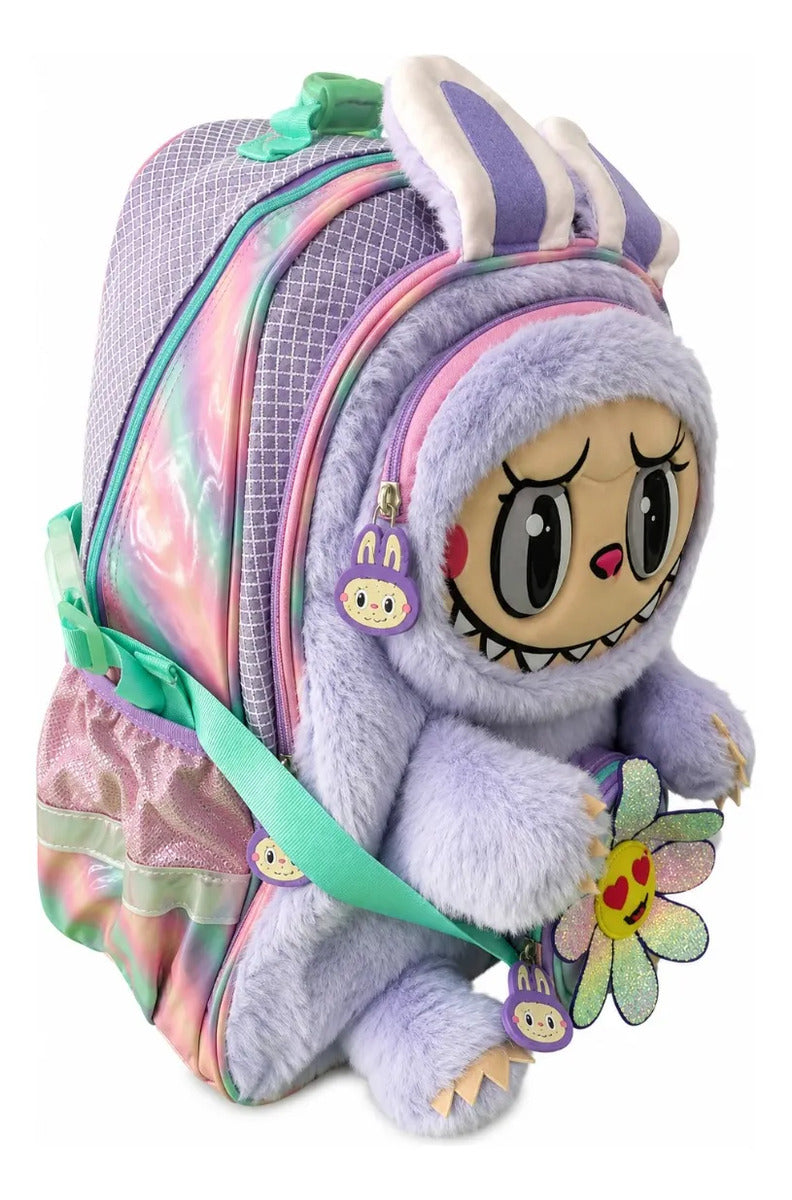 Mochila Escolar Monster Conejito Con Flor Desmontable