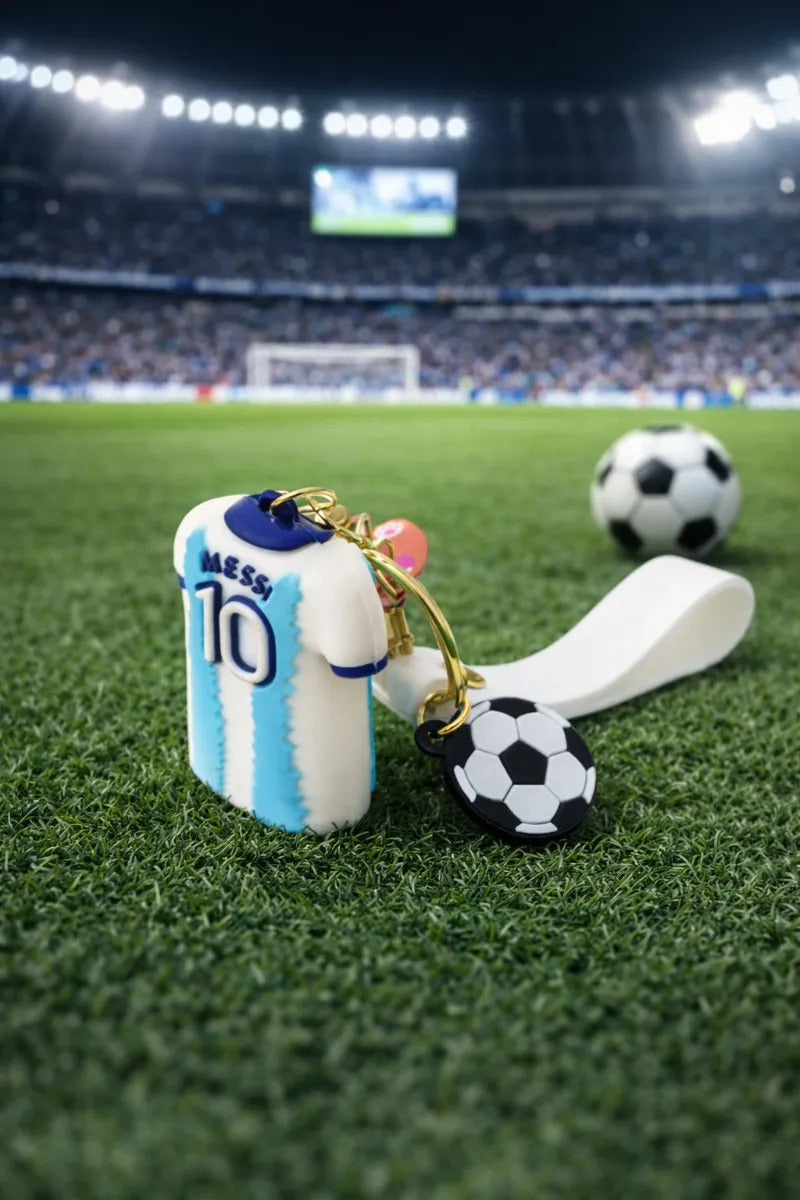 Llavero Messi Fútbol Jersey Blanco Con Azul Lluvia