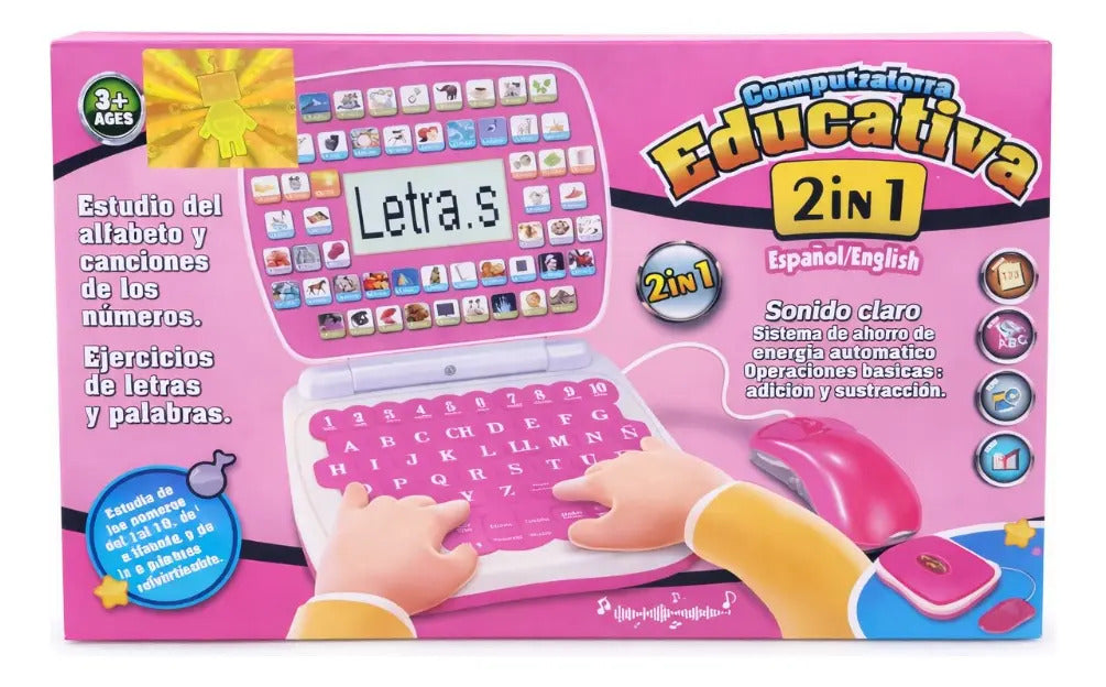 Laptop Juguete Educativa Infantil Español  Rosa Y Azul Candy