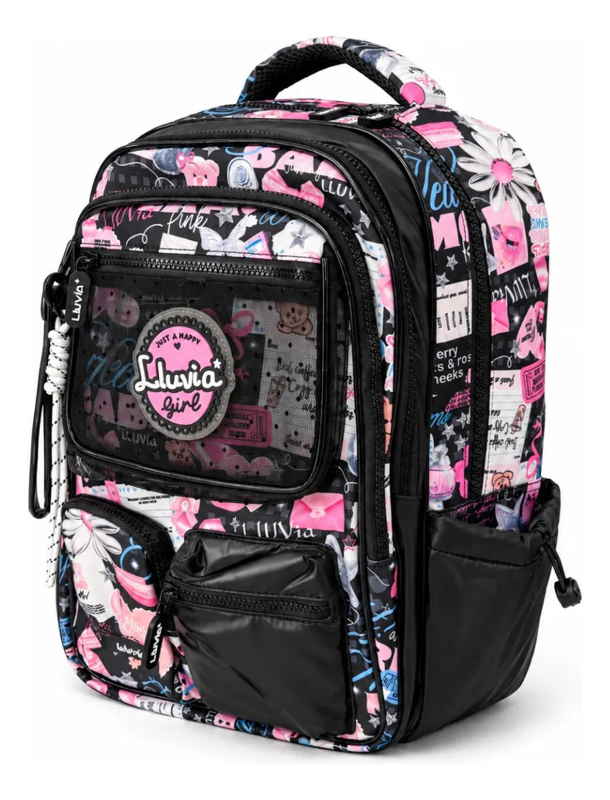 Mochila Escolar Lluvia Urban Girl Color Negro Con Rosa