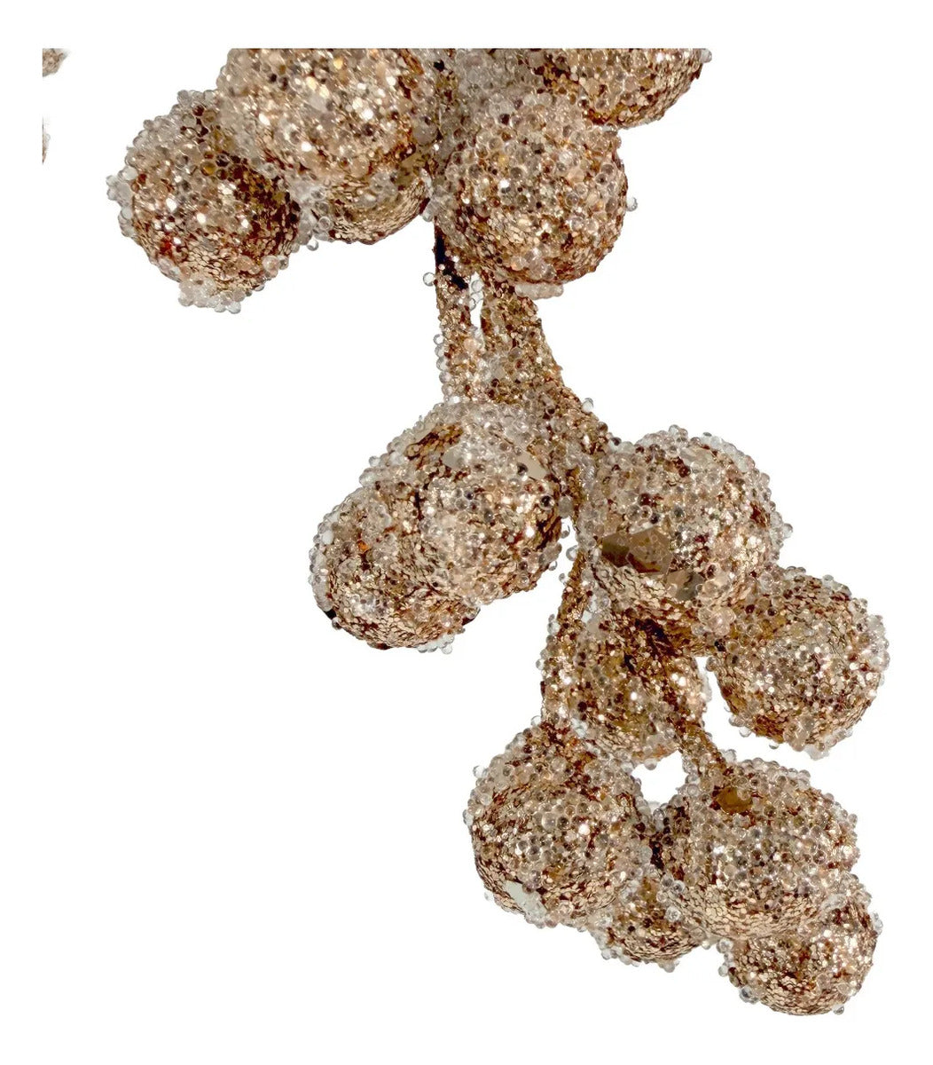 Rama Navideña Lluvia Champagne con Esferas y Glitter 80cm