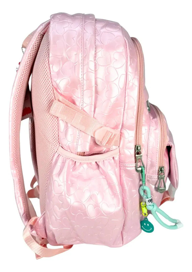 Mochila Juvenil Marca Lluvia Con Relieves Rosa