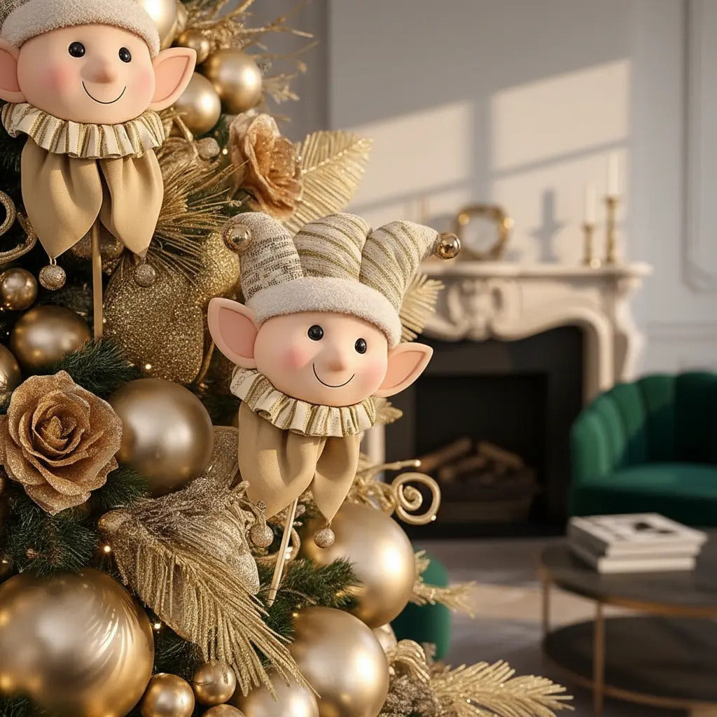 Decoración Navideña Cabeza De Duende Con Cascabeles 62x10x25