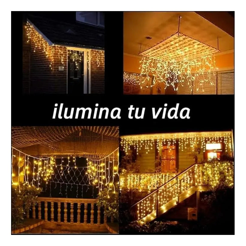 Serie Cascada Navideña 200 Luces Led Luz Calida Marca Lluvia