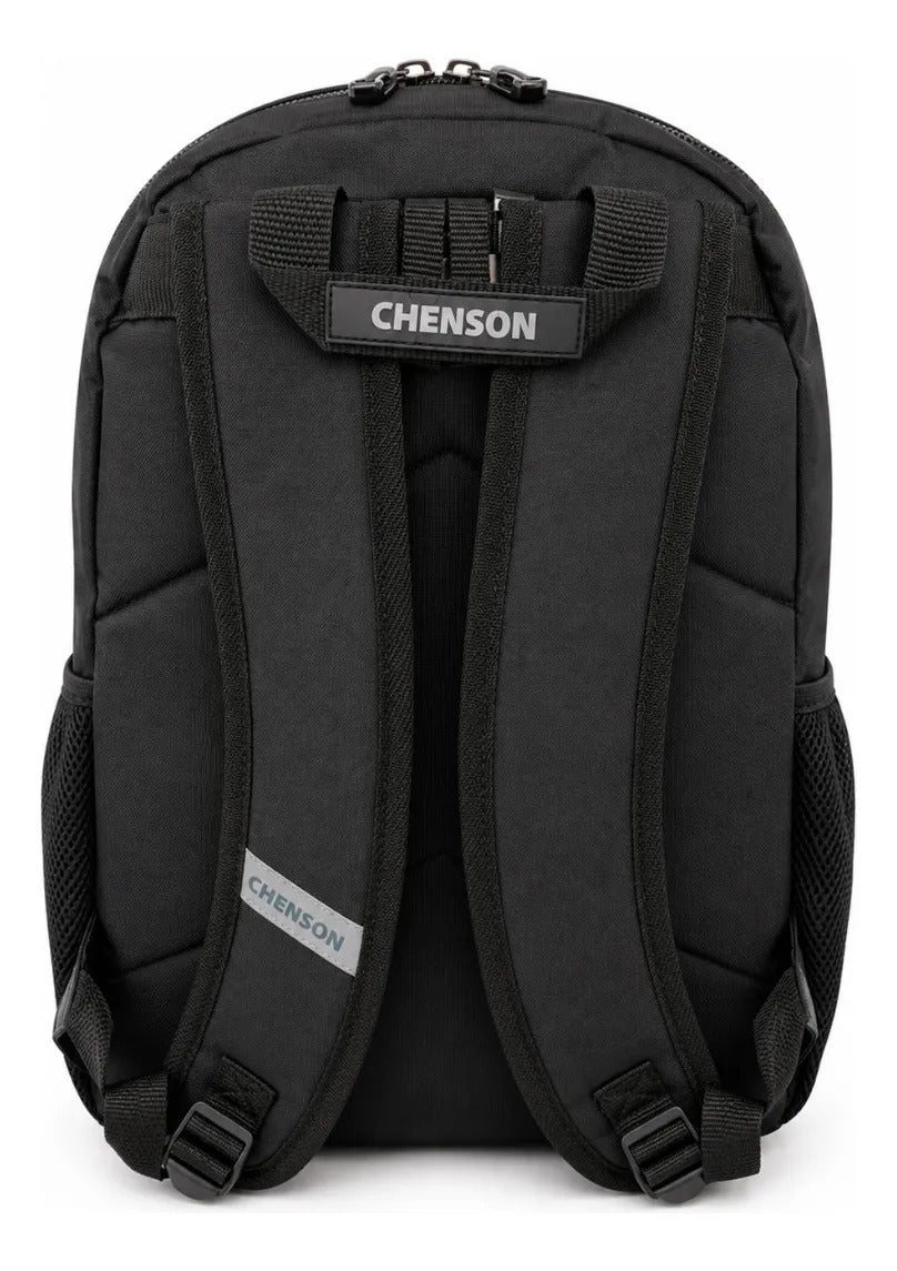 Mochila Chenson Negra Resistente Con Bolsillos Laterales