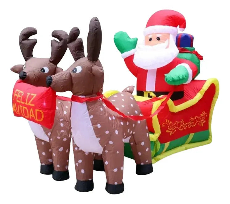 Inflable Navideño Santa Con Trineo Y Renos 150×210×90 Cm