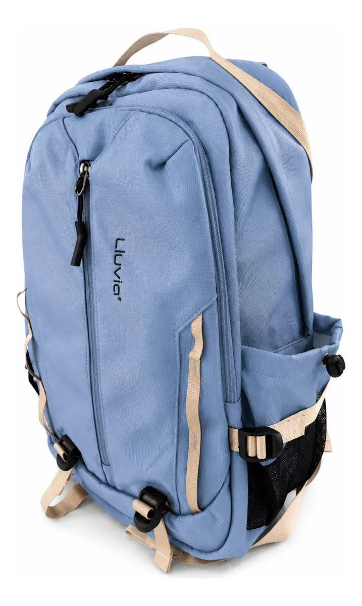 Mochila Lluvia Azul Moderna Satinada Con Correas Laterales