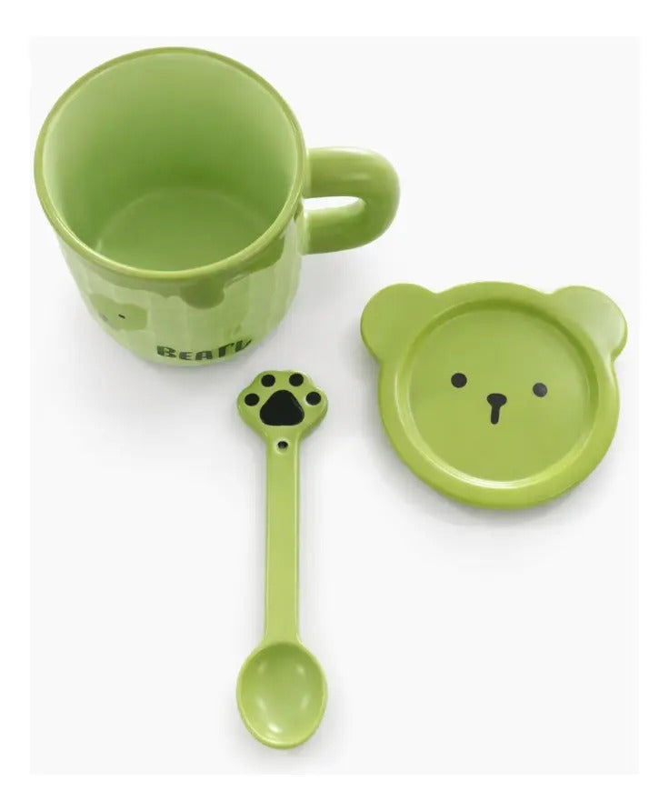 Taza Waffle De Oso Con Tapa Y Cuchara 500 Ml