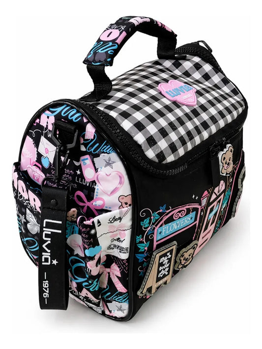 Lonchera Juvenil Lluvia Diseño Floral Negro Interactivo