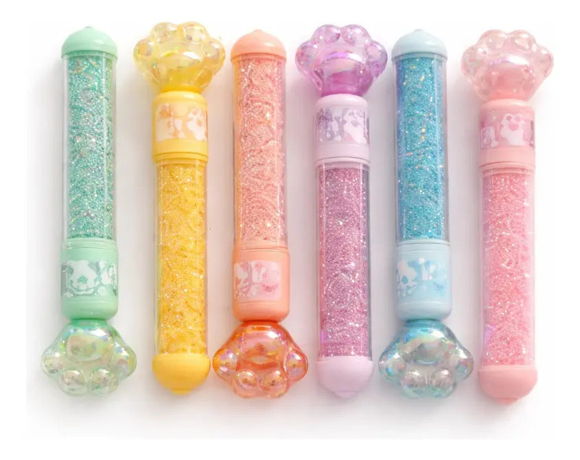 Marcatextos Kawaii 6 Piezas Tapa Figura Huellita Gliter