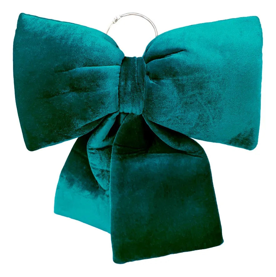 Moño Navideño Lluvia Verde Esmeralda Aterciopelado 40 Cm