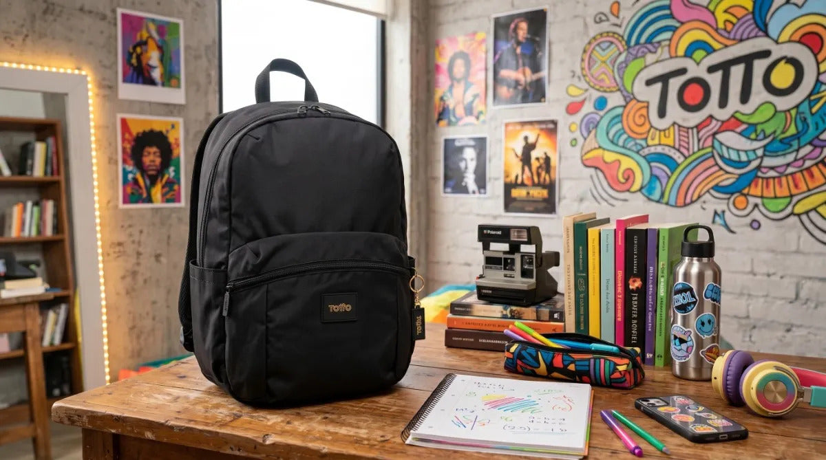 Mochila Juvenil Totto Negra Ligera De Nylon Con Llavero