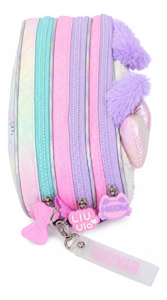 Lapicera Lluvia Gatita Kawaii De Peluche Color Rosa Pastel