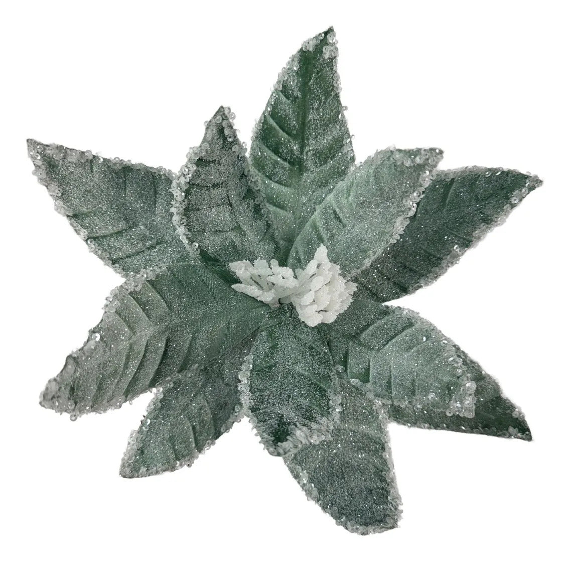 Nochebuena Navideña Lluvia Verde Salvia Escarchada 50cm