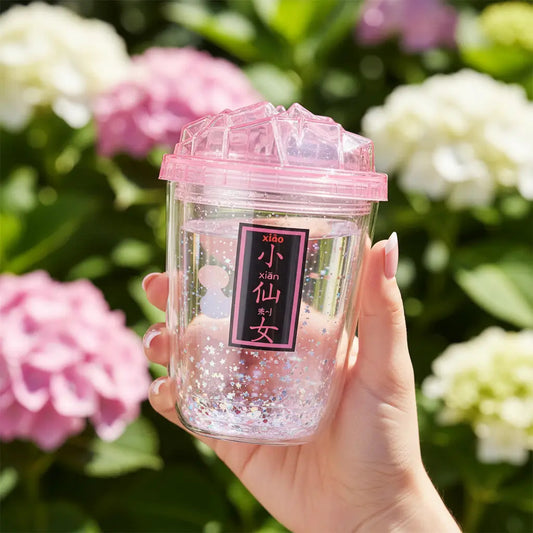 Vaso 450 Ml Con Glitter Suelto Tapa Hielo Diseño Creativo