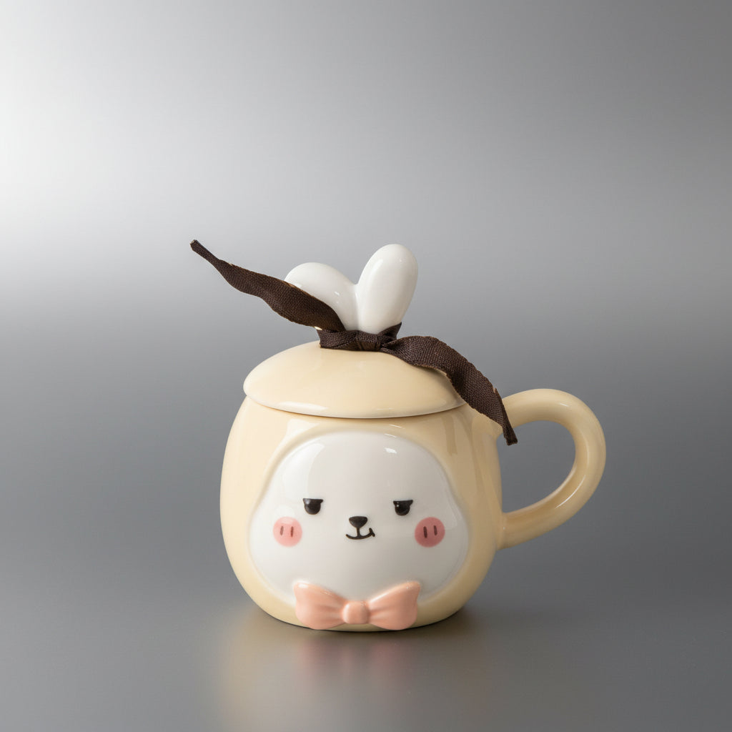 Taza Decorativa Conejo Pastel Con Orejas Y Moño 380 Ml