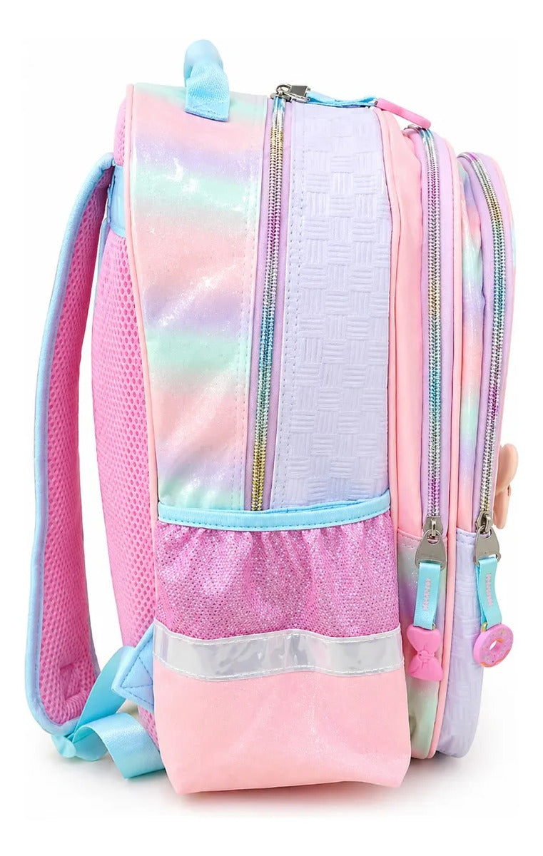 Mochila Escolar Lluvia Con Osita Glitter Y Monedero 3d