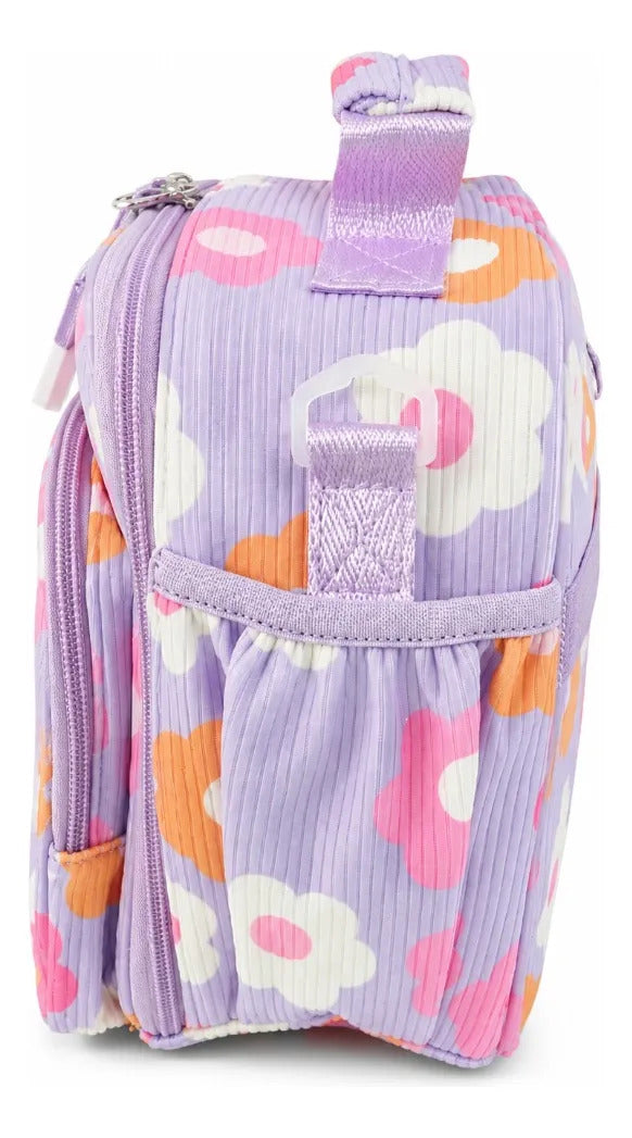 Lonchera Lluvia Floral Lila Pastel Con Flores Multicolor
