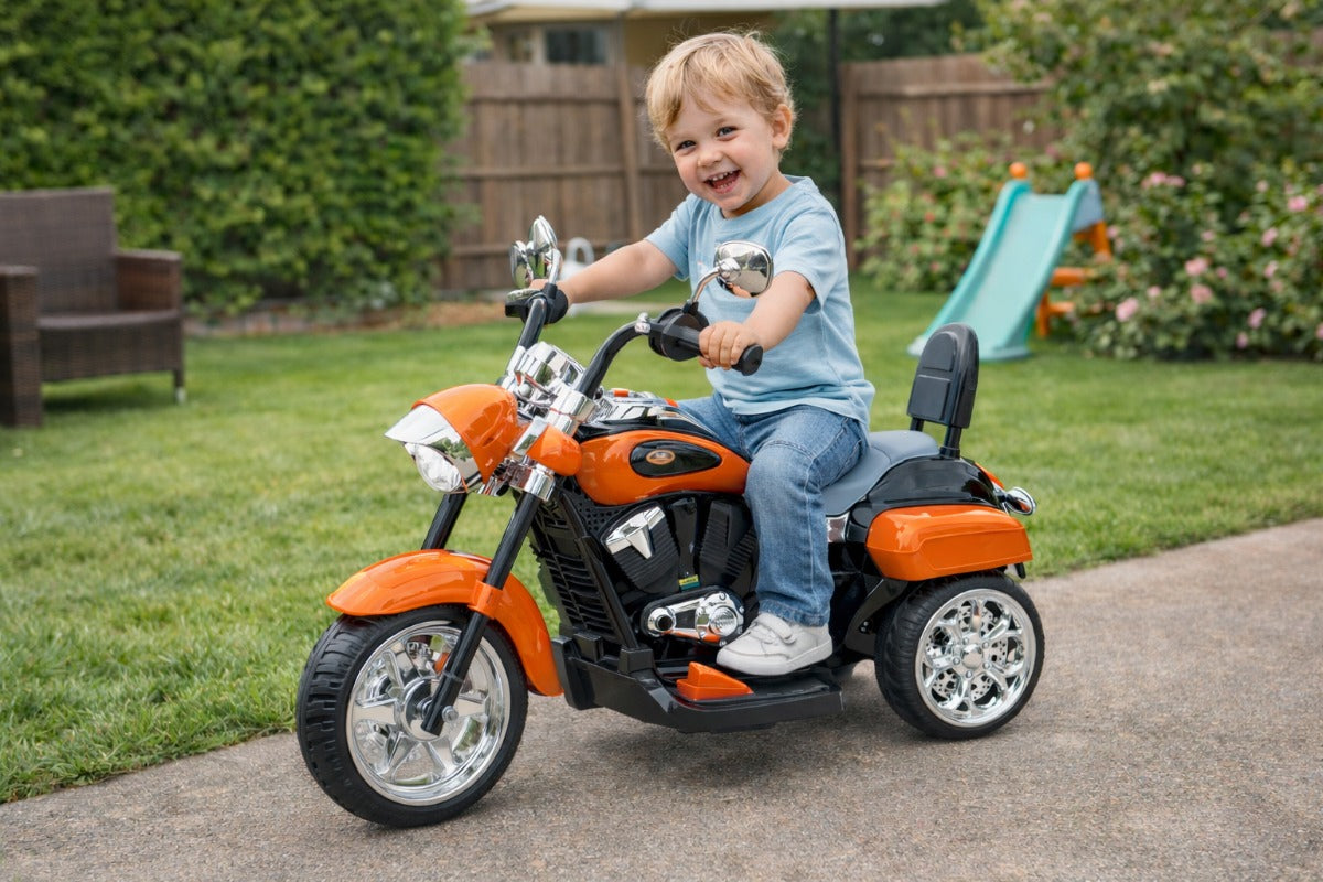 Motocicleta Eléctrica Infantil Color Naranja 3 Ruedas