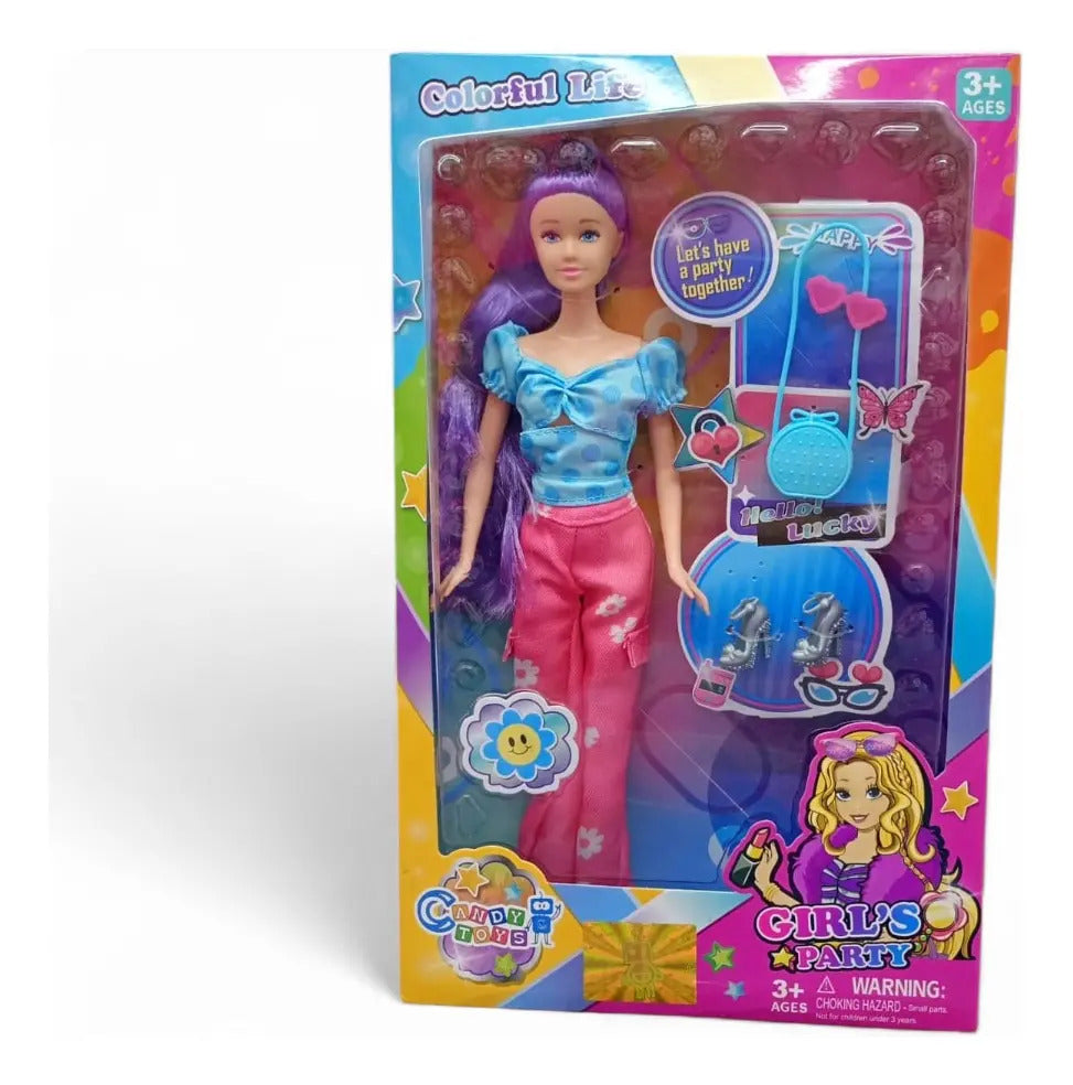Muñeca Candy Toys Moda Y Diversión Al Instante 3 Accesorios