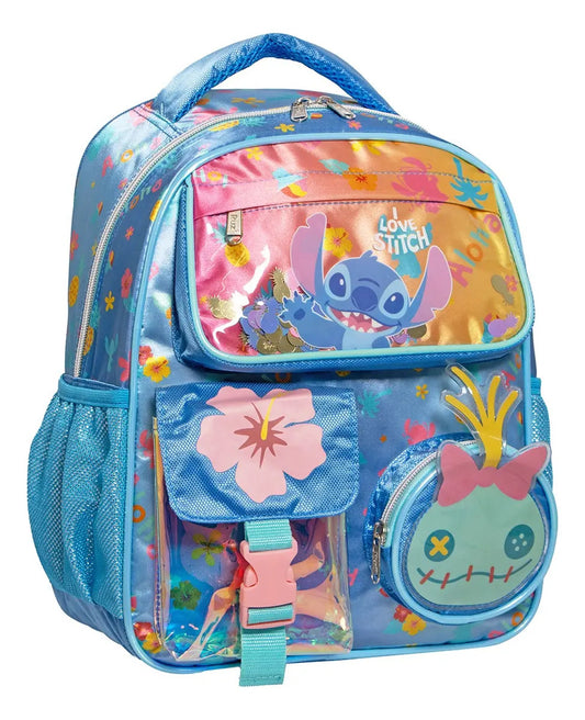 Mochila Kinder Ruz Disney Stitch Rosa Azul Aqua Estampado
