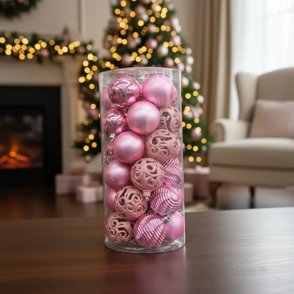 Esferas 30 Piezas Adornos Rosa Metálico Decorativas Lluvia