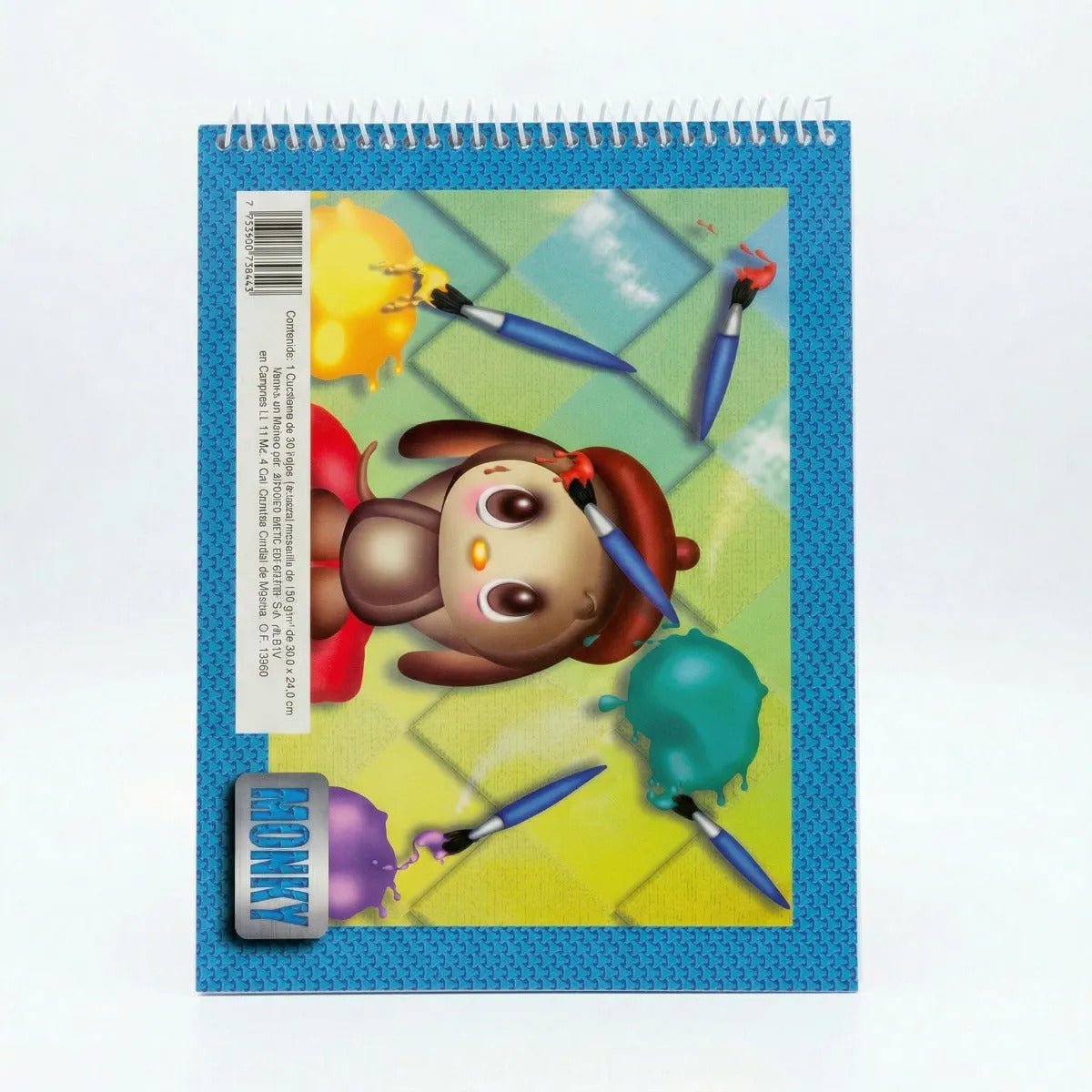 Cuaderno Monky 30 Hojas Marquilla Pasta Suave Espiral Grueso