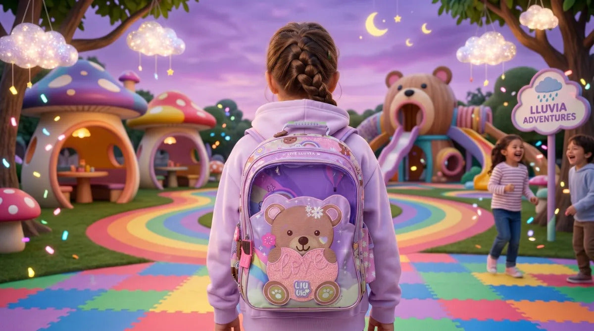 Mochila Lluvia Color Lila Con Frente Transparente Osito Love