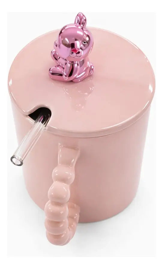 Taza Porcelana Con Oso Metalico Y Tapa 420 Ml
