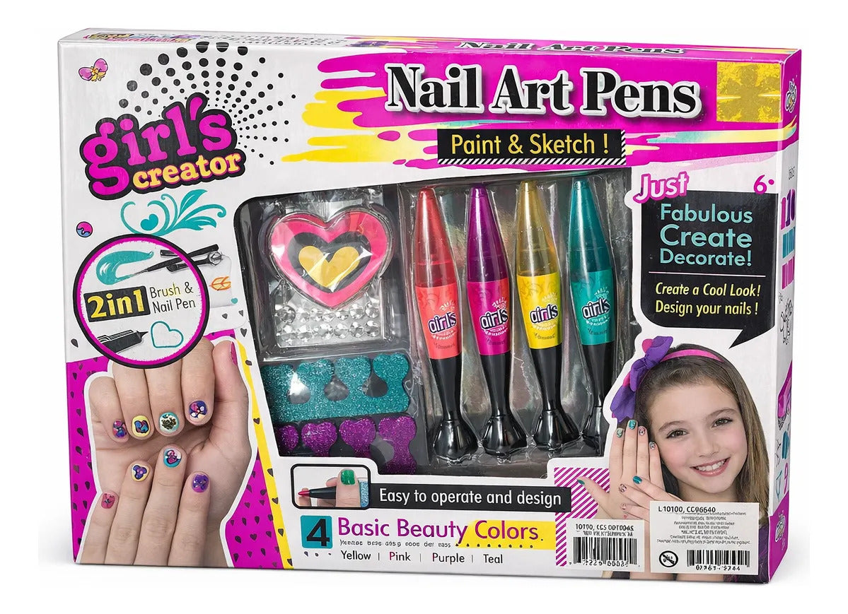Kit De Uñas Infantil 9 Pzas Con Plumilla Y Brocha 2 En 1