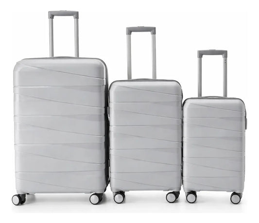 Juego De 3 Maletas Piezas Gris Diseño Horizontal Elegante