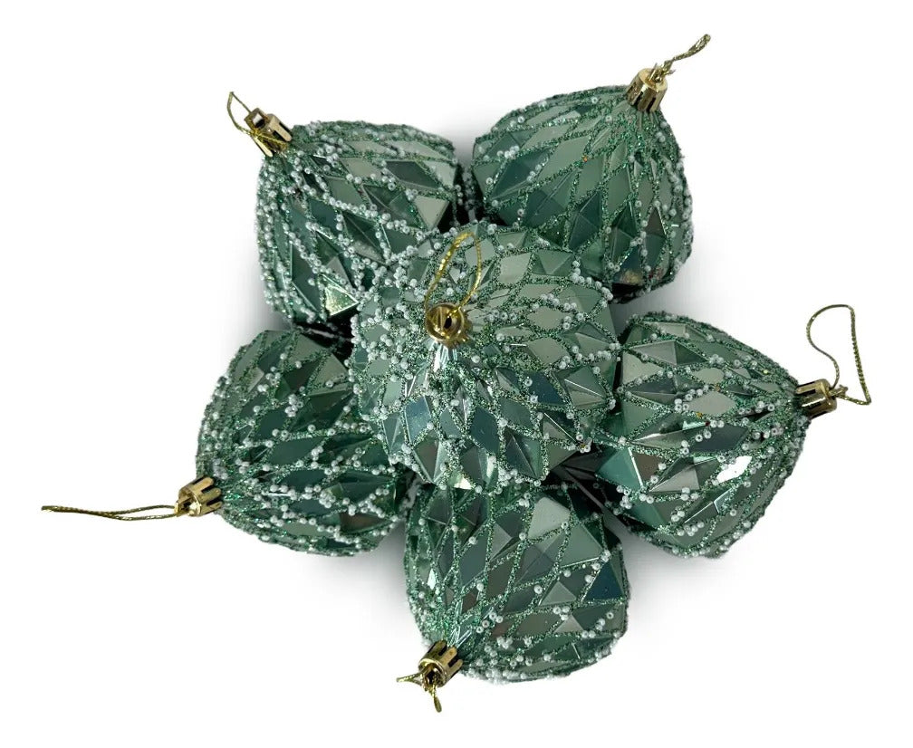 Esferas Navideñas Lluvia Light Diamante Verde 6 Piezas