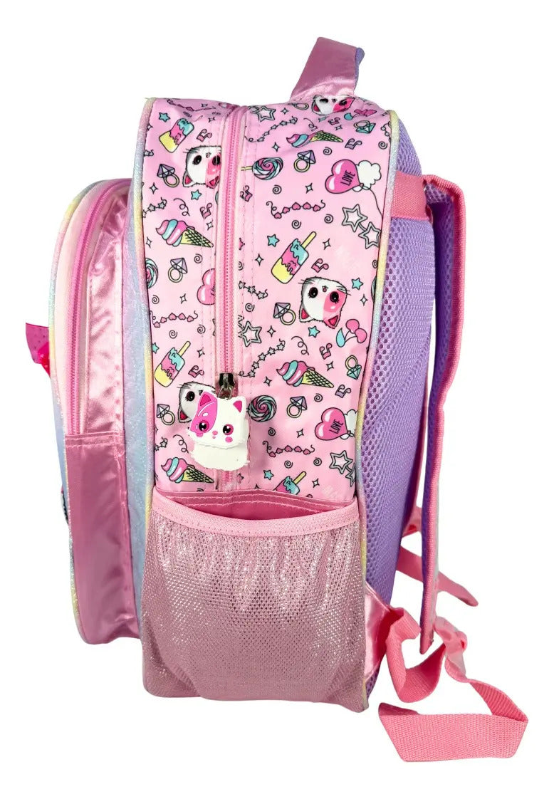 Mochila Primaria Set 3 Piezas Marca Lluvia Gato Con Lentes