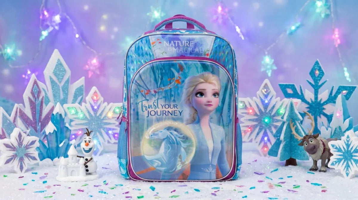Mochila Ruz Frozen Elsa Con Burbuja 3d Y Copos Plateados