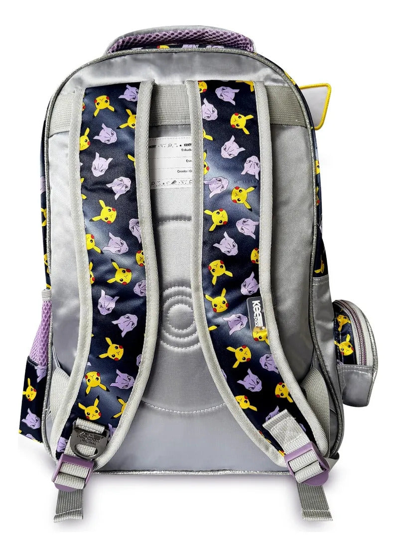 Mochila Escolar Yadatex Morado Pokémon Pikachu y Mewtwo