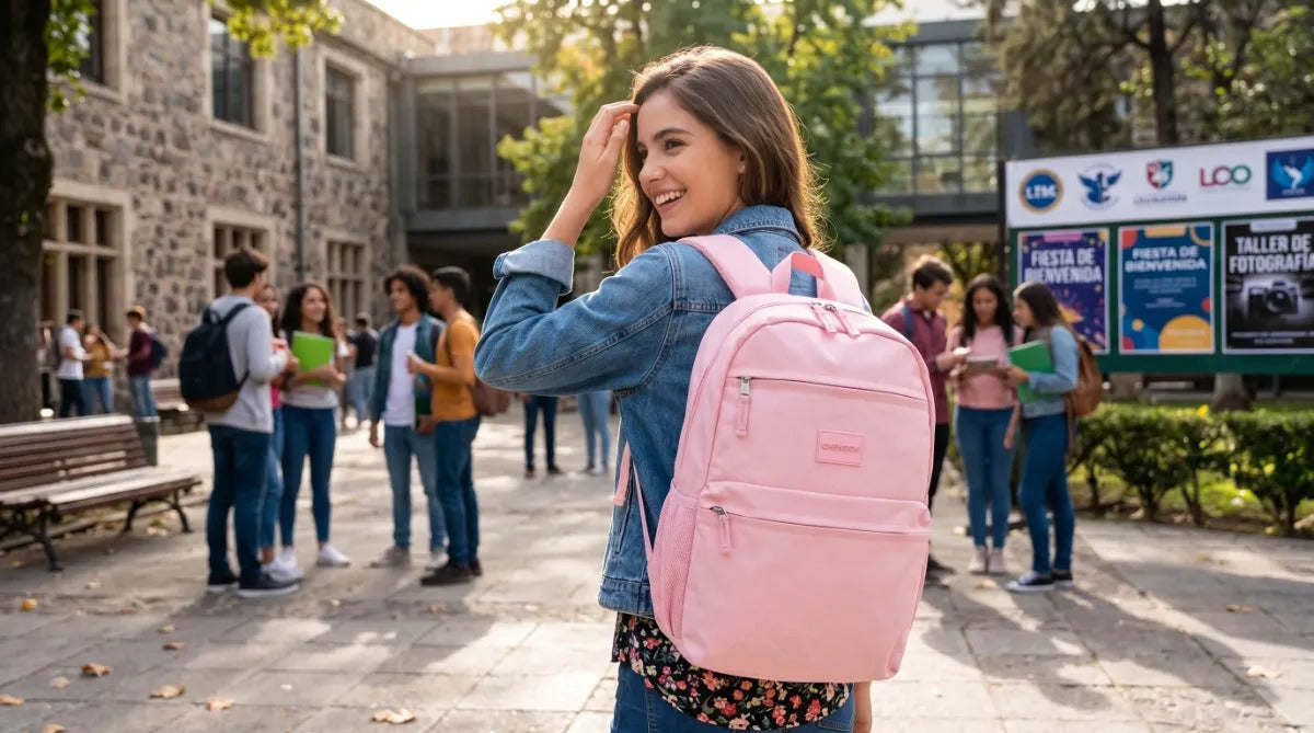 Mochila Juvenil Chenson Rosa Palo Con Bolsillos Laterales