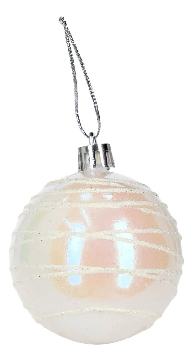 Set Esferas Lluvia Blancas 6 Cm 30 Piezas Diseños Surtidos
