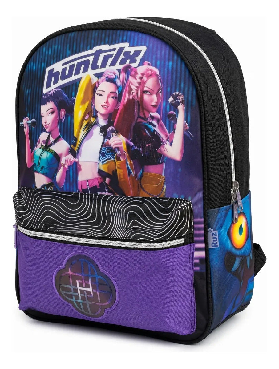 Set Escolar Primaria Ruz Huntrix Negro Morado Tres Piezas