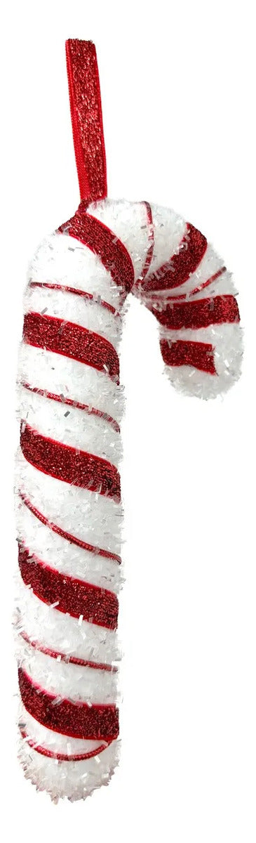Bastón Navideño Lluvia Lights Rojo Blanco con Glitter 20 Cm