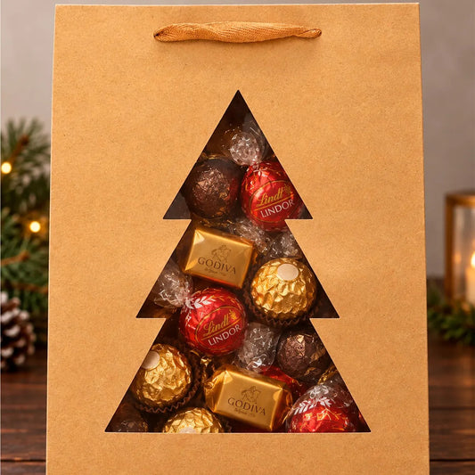 Bolsas de Regalo Navideñas Lluvia Pino Rojo/Nat 12 Pzas
