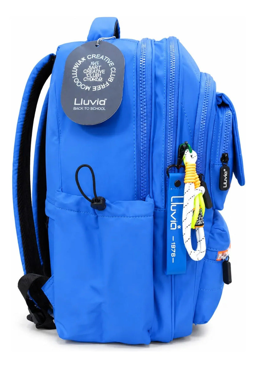 Set Mochila Juvenil Tres Piezas Lluvia Azul Eléctrico