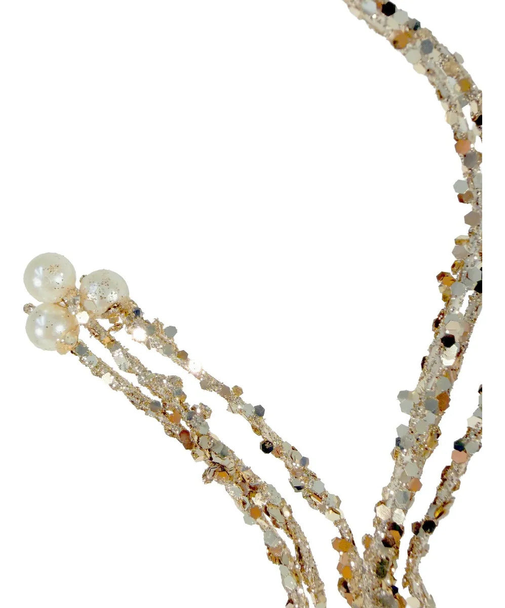 Rama Decorativa Lluvia Champagne Oro con Perlas 78cm