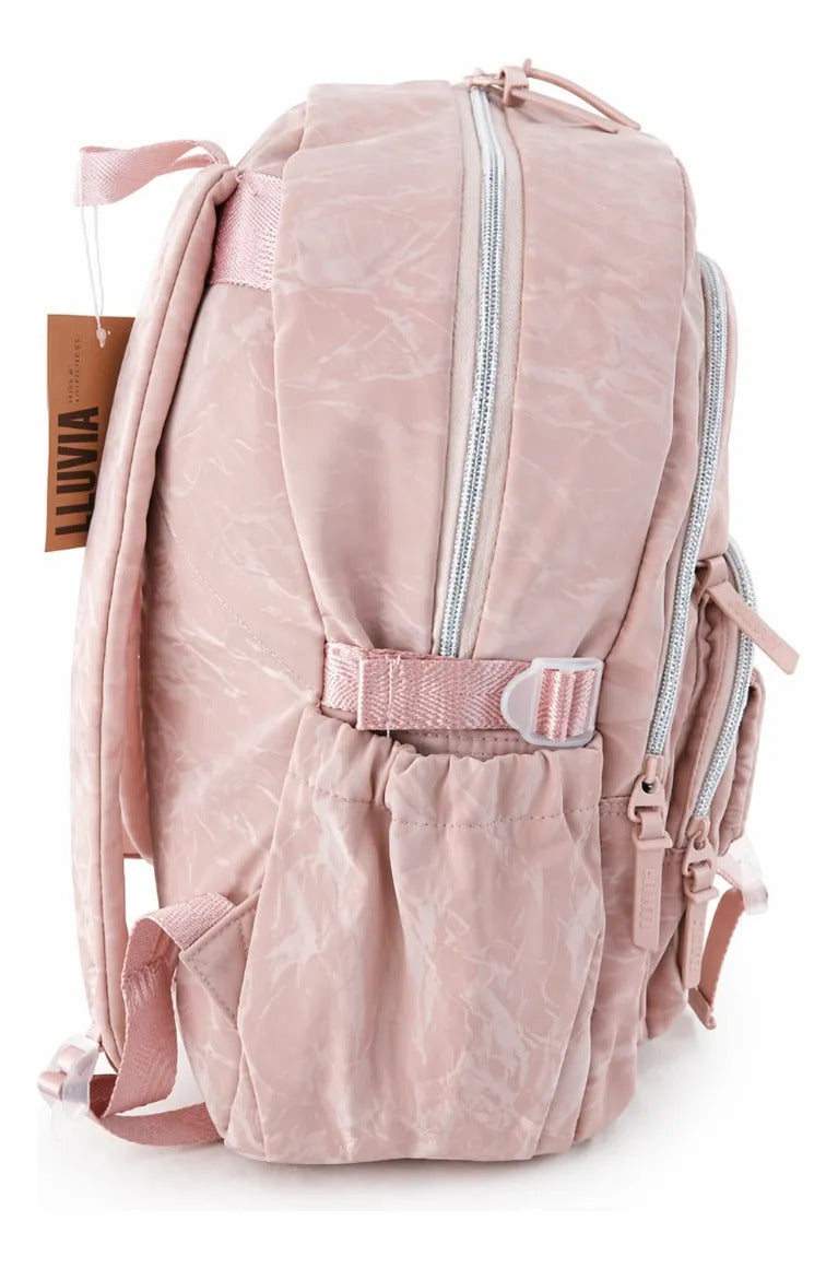 Mochila Lluvia Juvenil Color Rosa Marmoleado Practica Y Elegante
