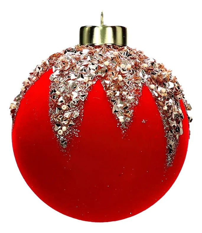 Esferas Navideñas lluvia Rojo Glitter Champagne 12 Piezas
