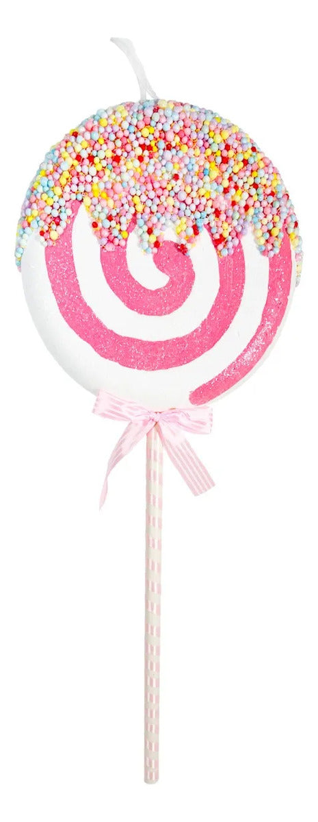 Paleta Candy Lluvia Lights Rosa Blanco con Bolitas 65 cm
