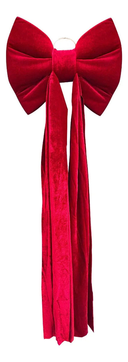 Moño Navideño Grande Rojo Vino Con Tiras Largas 105 Cm