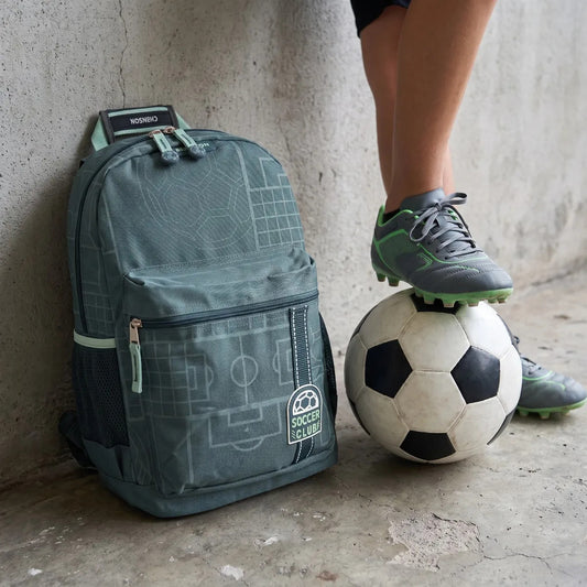Mochila Escolar Chenson Verde Oscuro Diseño Balón de Fútbol