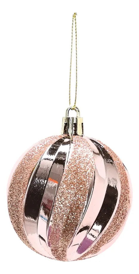 Set Esferas Navideñas Lluvia Rosa Champagne Glitter 6 Cm