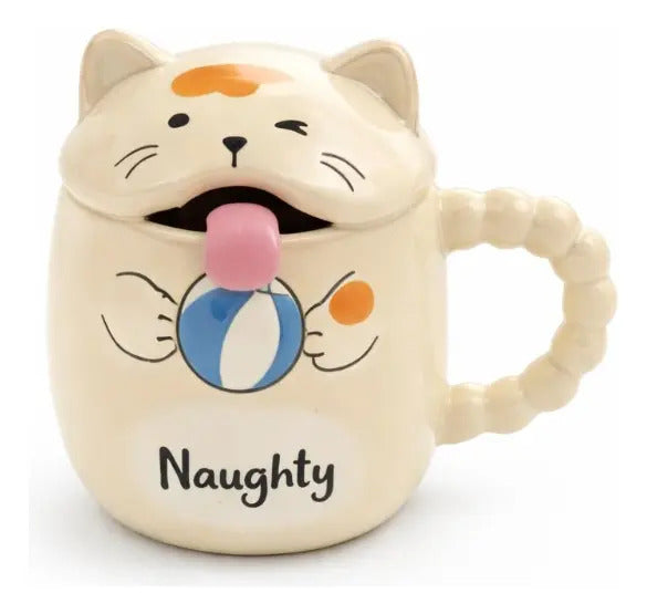 Taza Kawaii Gato Con Lengua Naughty Happy Playful 380 Ml