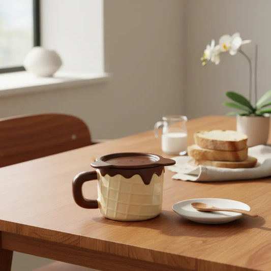 Taza Waffle De Oso Con Tapa Y Cuchara 500 Ml